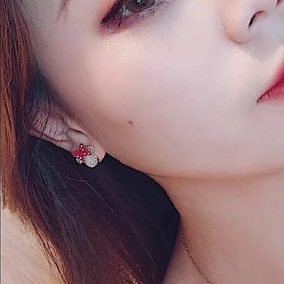 Sterling Silver Rhinestone Minnie Mouse Stud Earrings - Picture 4 of 8